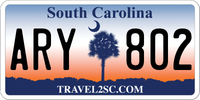 SC license plate ARY802