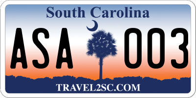 SC license plate ASA003