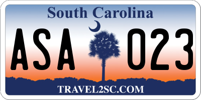 SC license plate ASA023