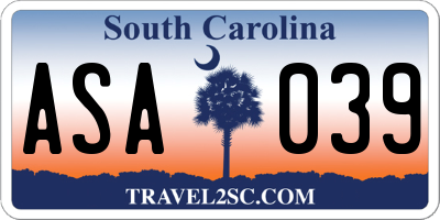 SC license plate ASA039