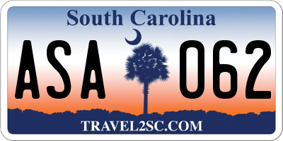 SC license plate ASA062