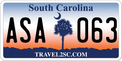 SC license plate ASA063