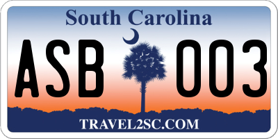SC license plate ASB003