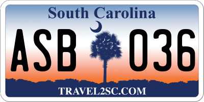 SC license plate ASB036