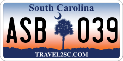 SC license plate ASB039