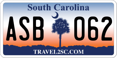 SC license plate ASB062