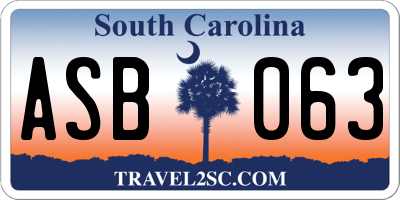 SC license plate ASB063
