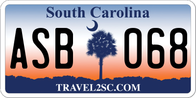 SC license plate ASB068