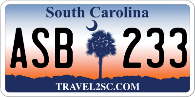 SC license plate ASB233