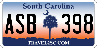 SC license plate ASB398
