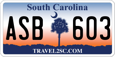SC license plate ASB603
