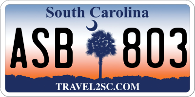 SC license plate ASB803