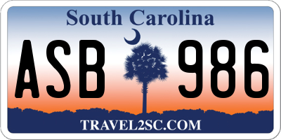 SC license plate ASB986