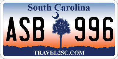 SC license plate ASB996