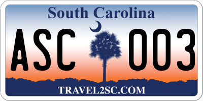 SC license plate ASC003