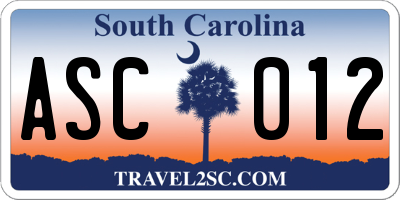 SC license plate ASC012