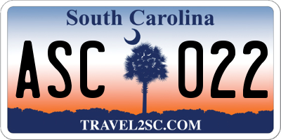 SC license plate ASC022