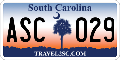 SC license plate ASC029