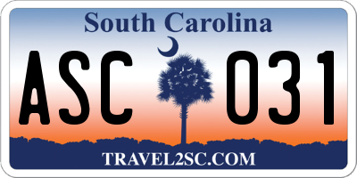 SC license plate ASC031