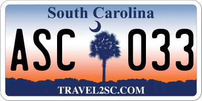 SC license plate ASC033