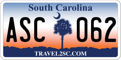 SC license plate ASC062