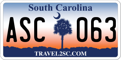 SC license plate ASC063