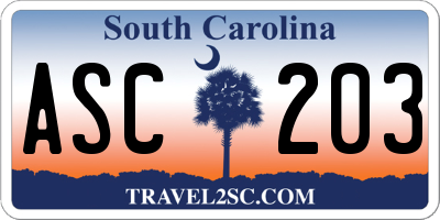 SC license plate ASC203