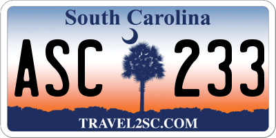 SC license plate ASC233