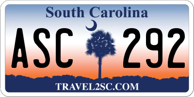 SC license plate ASC292