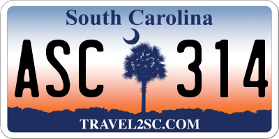SC license plate ASC314