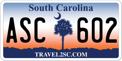 SC license plate ASC602