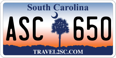 SC license plate ASC650