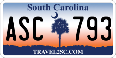SC license plate ASC793