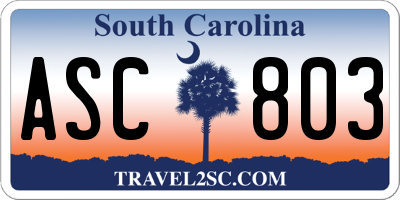 SC license plate ASC803