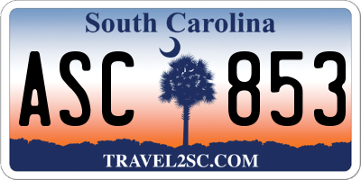 SC license plate ASC853