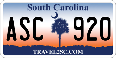 SC license plate ASC920
