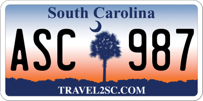 SC license plate ASC987