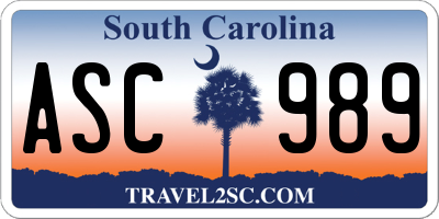SC license plate ASC989