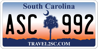 SC license plate ASC992