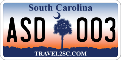 SC license plate ASD003