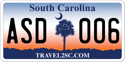 SC license plate ASD006