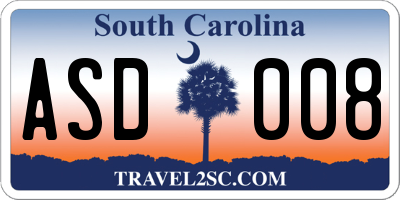 SC license plate ASD008