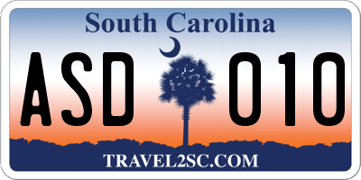 SC license plate ASD010