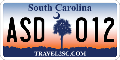 SC license plate ASD012