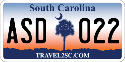 SC license plate ASD022