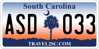 SC license plate ASD033