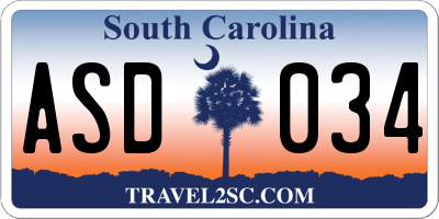 SC license plate ASD034