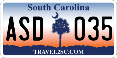 SC license plate ASD035