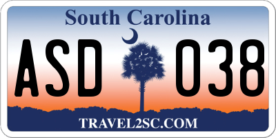 SC license plate ASD038