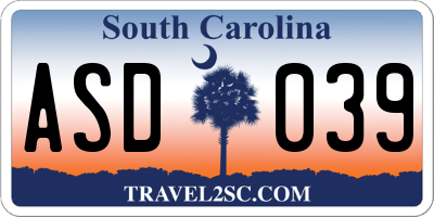 SC license plate ASD039